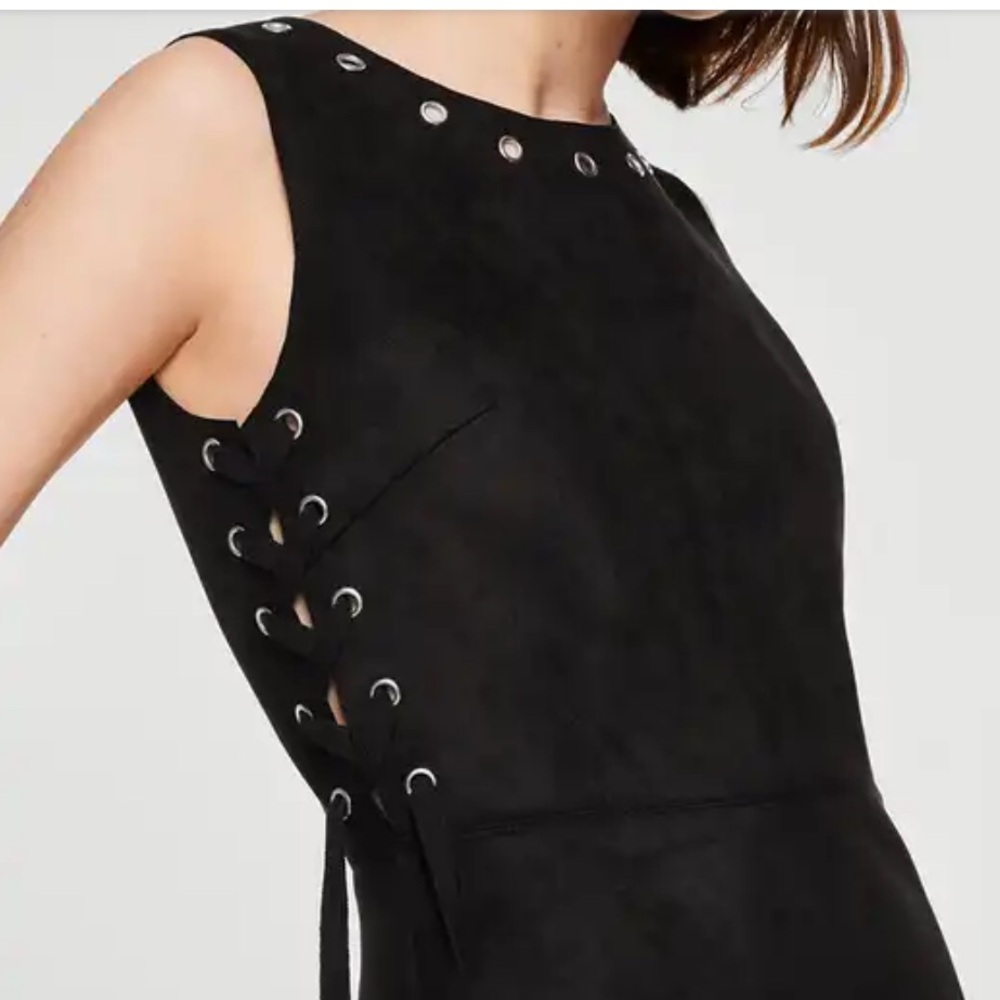 Mango Black Sleeveless Eyelet-Trim Faux Suede Mini Dress